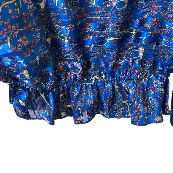 NWT Free People Blue Metallic Print Semi-Sheer Peplum Blouse Small Reg. … - Picture 3 of 11